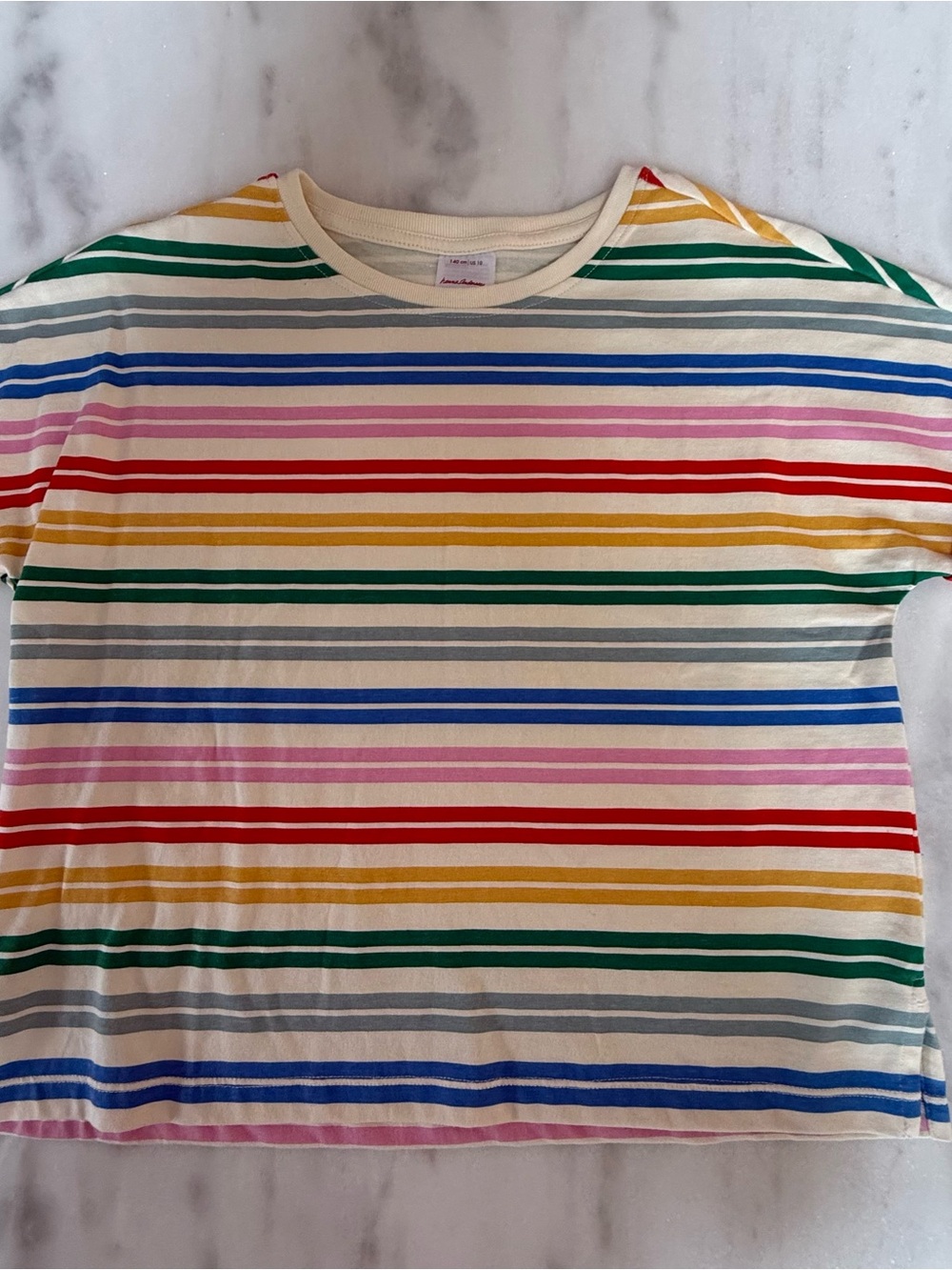 Hanna Andersson Cream Tee with Rainbow Stripes